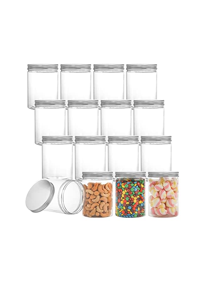 Tebery 16 Pack Clear Plastic Jars Bottles Containers with Silver Ribbed Lids 20oz Straight Cylinders Storage Canisters for Food & Home Storage - Image 2