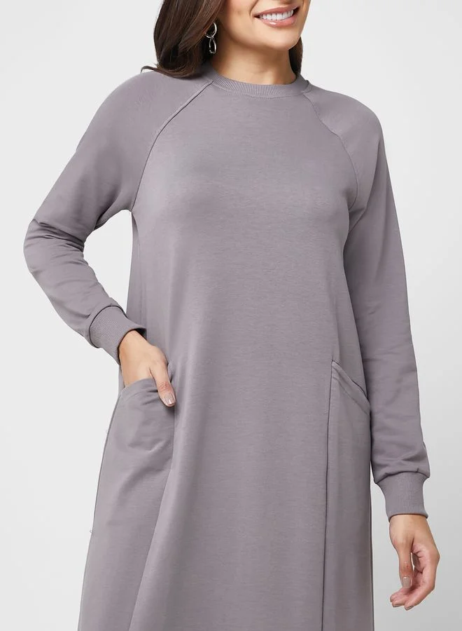 Refka by modanisa Pocket Detail Crew Neck Dress