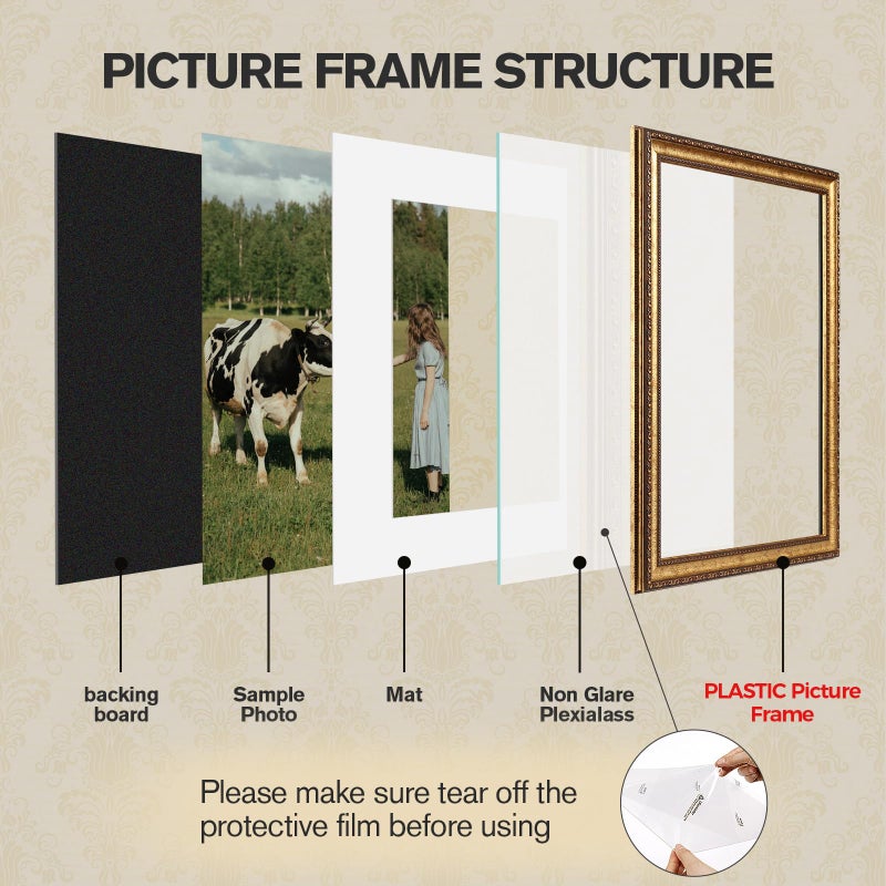 Splinterix 16x20 Gold Picture Frame, 2 Pack Ornate Vintage Picture Frames for Wall or Tabletop Display, 16x20 Photo Frame Gold with Plexialass, Display Poster 11x14 with Mat or 16x 20 without Mat for Antique DÃ©co - Image 3