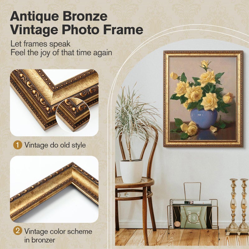 Splinterix 16x20 Gold Picture Frame, 2 Pack Ornate Vintage Picture Frames for Wall or Tabletop Display, 16x20 Photo Frame Gold with Plexialass, Display Poster 11x14 with Mat or 16x 20 without Mat for Antique DÃ©co - Image 5