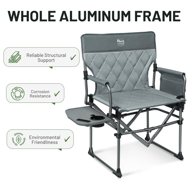 Timber Ridge Aluminum Camping Directors Chair with Side Table Pocket, Portable Folding Chair, Heavy Duty Lawn Chair for Fishing Trip Picnic Concert Outdoor 400lbs, Grey - Image 5