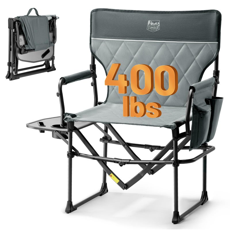 Timber Ridge Aluminum Camping Directors Chair with Side Table Pocket, Portable Folding Chair, Heavy Duty Lawn Chair for Fishing Trip Picnic Concert Outdoor 400lbs, Grey - Image 1