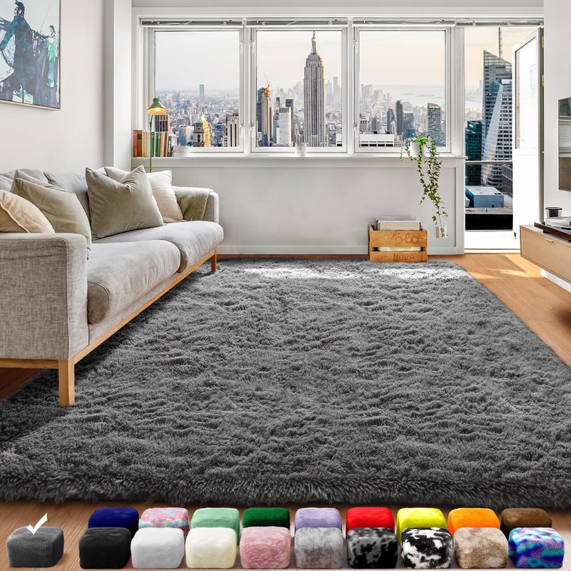 ONASAR Grey Area Rugs for Bedroom Living Room, Fluffy Fuzzy Shag Shaggy 4x6 Bedside Rug, Gray Soft Plush Indoor Floor Carpet for Nursery Kids Girls Boys Teen Dorm Home Office Decor Aesthetic - Image 1
