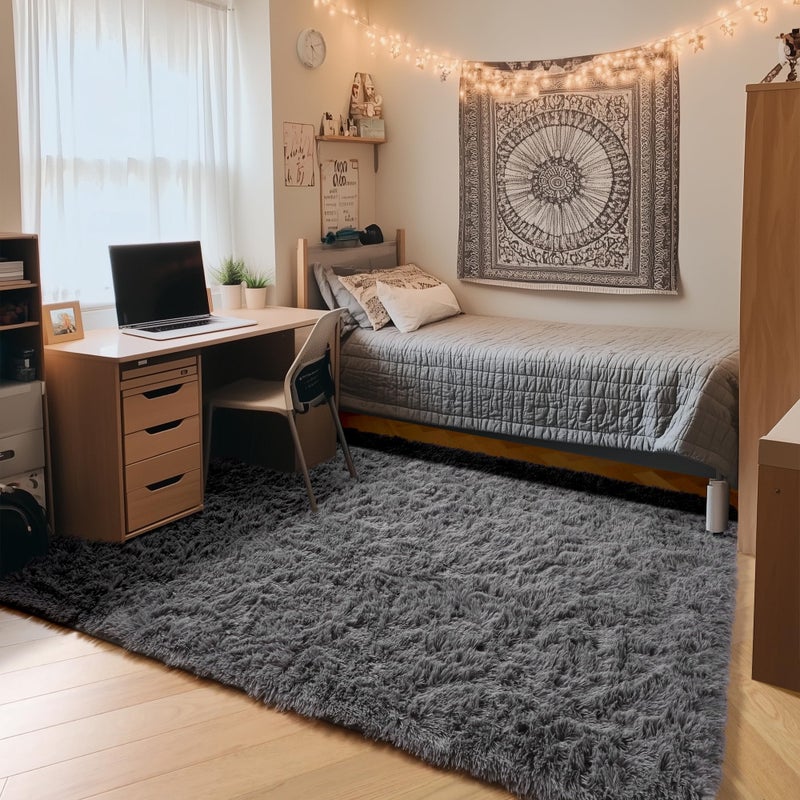 ONASAR Grey Area Rugs for Bedroom Living Room, Fluffy Fuzzy Shag Shaggy 4x6 Bedside Rug, Gray Soft Plush Indoor Floor Carpet for Nursery Kids Girls Boys Teen Dorm Home Office Decor Aesthetic - Image 4