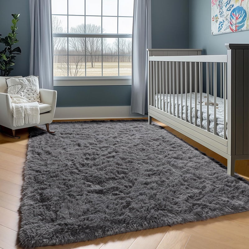 ONASAR Grey Area Rugs for Bedroom Living Room, Fluffy Fuzzy Shag Shaggy 4x6 Bedside Rug, Gray Soft Plush Indoor Floor Carpet for Nursery Kids Girls Boys Teen Dorm Home Office Decor Aesthetic - Image 5