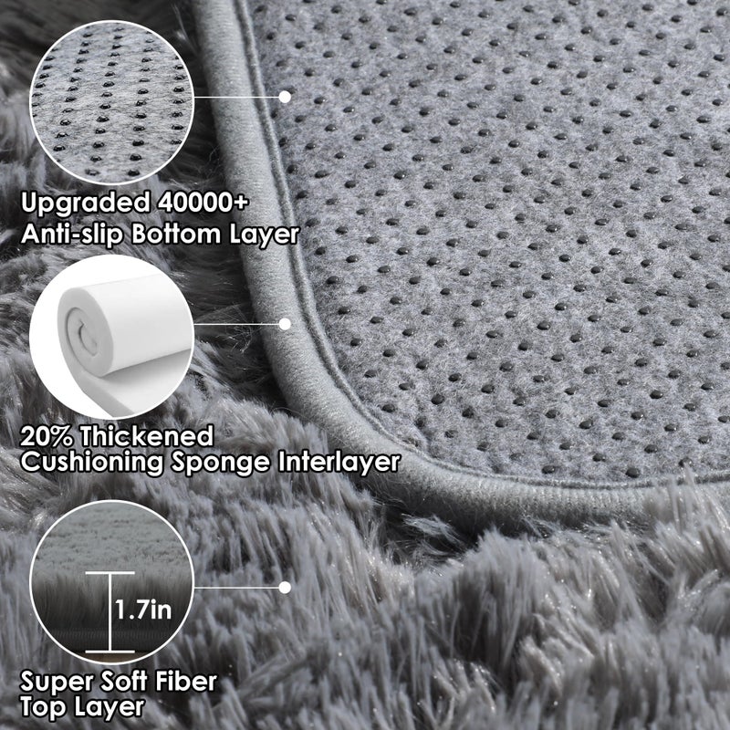 ONASAR Grey Area Rugs for Bedroom Living Room, Fluffy Fuzzy Shag Shaggy 4x6 Bedside Rug, Gray Soft Plush Indoor Floor Carpet for Nursery Kids Girls Boys Teen Dorm Home Office Decor Aesthetic - Image 3