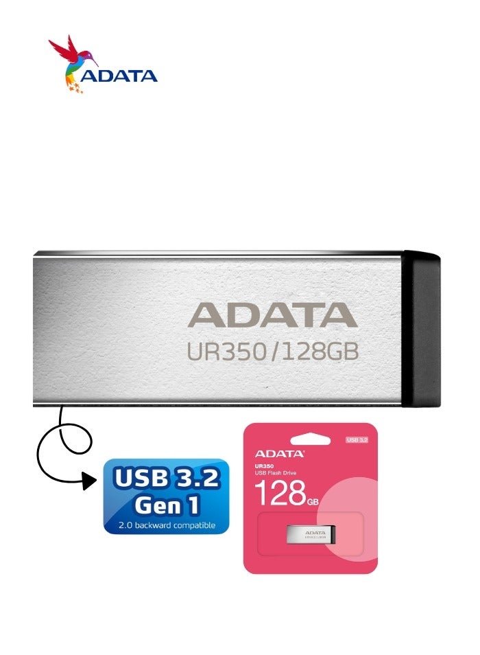 ADATA UR350 128GB USB 3.2 (USB 5Gbps) Flash Drive | Metal | Ultrafast Data Transfer and Lightweight | Black - Image 1