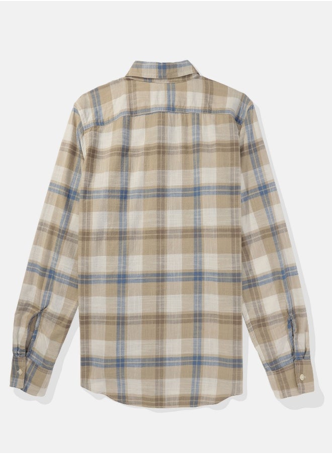 American Eagle - AE Plaid Poplin Button-Up Shirt - Image 1