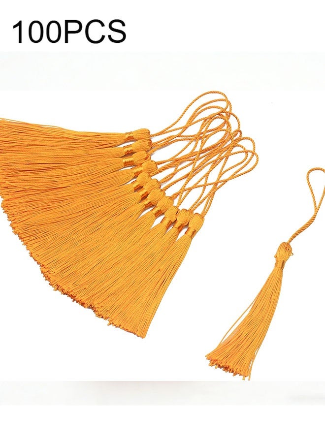 Happy D Golden yellow silk tassel with beige hanging cord, for DIY home decoration, curtains, jewelry, weddings, and keychains, 100 pieces - Image 2