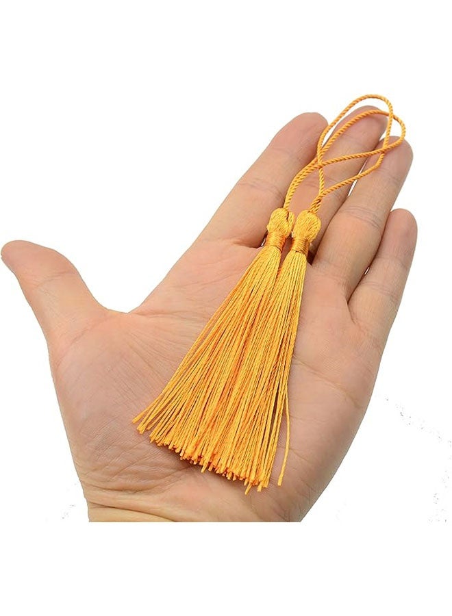 Happy D Golden yellow silk tassel with beige hanging cord, for DIY home decoration, curtains, jewelry, weddings, and keychains, 100 pieces - Image 4
