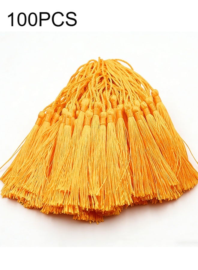 Happy D Golden yellow silk tassel with beige hanging cord, for DIY home decoration, curtains, jewelry, weddings, and keychains, 100 pieces - Image 1