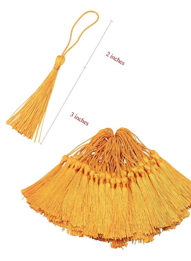 Happy D Golden yellow silk tassel with beige hanging cord, for DIY home decoration, curtains, jewelry, weddings, and keychains, 100 pieces - Image 3