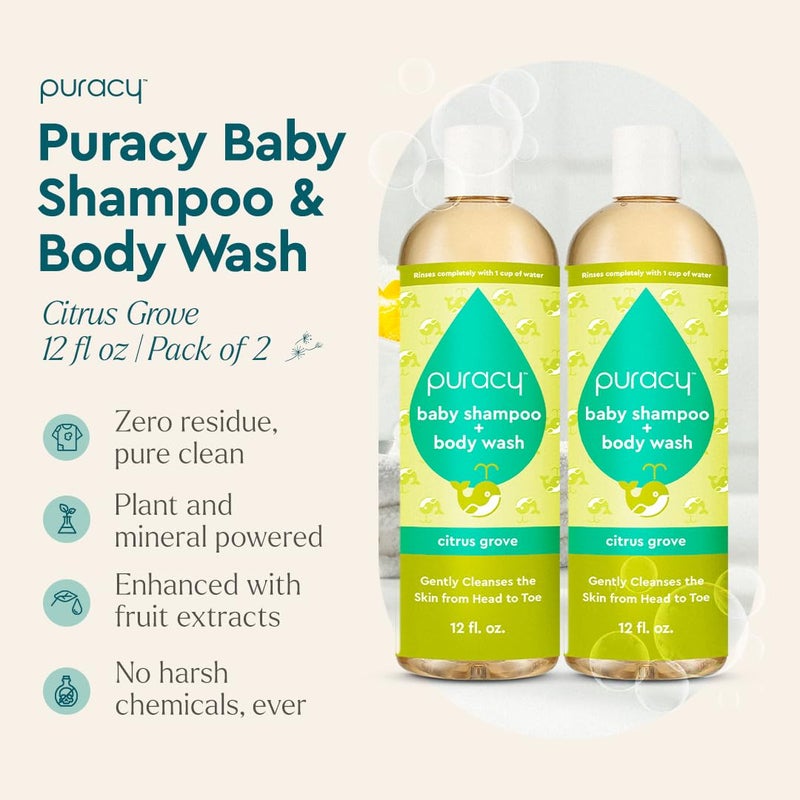Puracy Shampoo & Body Wash for Children - Perfect Skin, Pure Ingredients with 12 Fruit & Vegetable Extracts for Silky Smooth Skin, Gentle Citrus Grove Aromas, 98.8% from Mother Nature, 12 Fl Oz (2-Pk) - Image 2