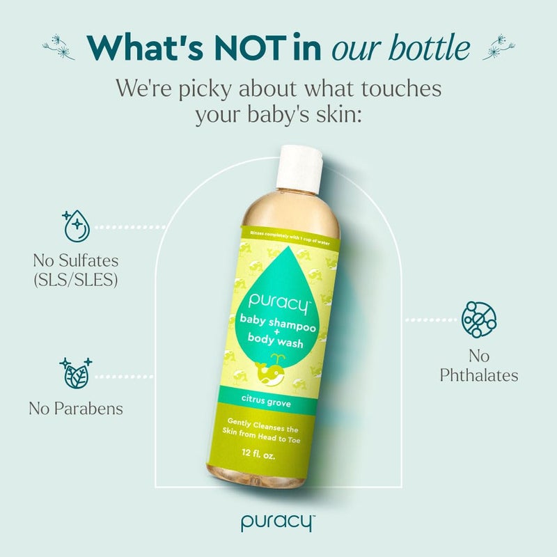Puracy Shampoo & Body Wash for Children - Perfect Skin, Pure Ingredients with 12 Fruit & Vegetable Extracts for Silky Smooth Skin, Gentle Citrus Grove Aromas, 98.8% from Mother Nature, 12 Fl Oz (2-Pk) - Image 5