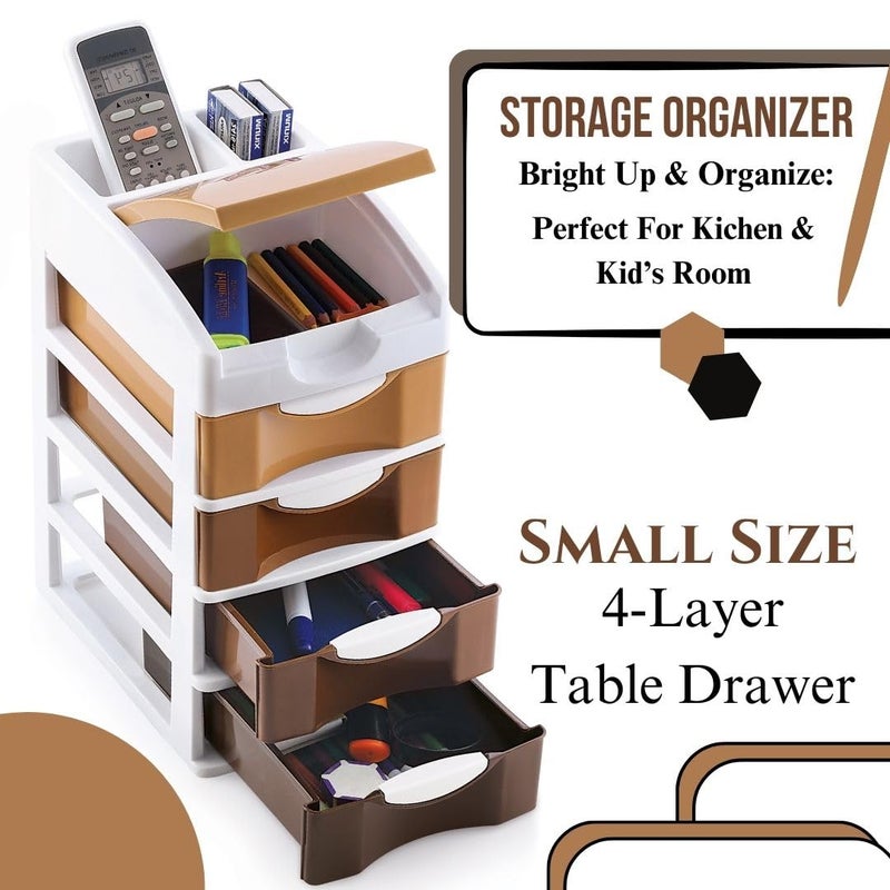 Nabhya Small Size Desktop Cosmetic & Make-up Organizers Drawer MulitPurpose Drawer Rack Organizers (Brown, 4 Layer) - Image 5