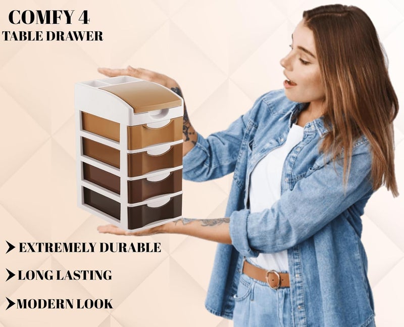 Nabhya Small Size Desktop Cosmetic & Make-up Organizers Drawer MulitPurpose Drawer Rack Organizers (Brown, 4 Layer) - Image 4