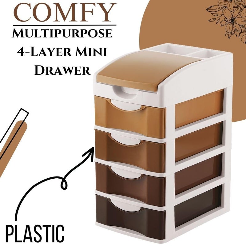 Nabhya Small Size Desktop Cosmetic & Make-up Organizers Drawer MulitPurpose Drawer Rack Organizers (Brown, 4 Layer) - Image 3