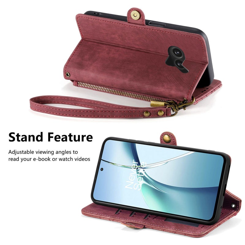 HuHa Case Cover For Nothing Phone 2a Plus Geometric Zipper Wallet Side Buckle Leather Phone Case(Red) - Image 4