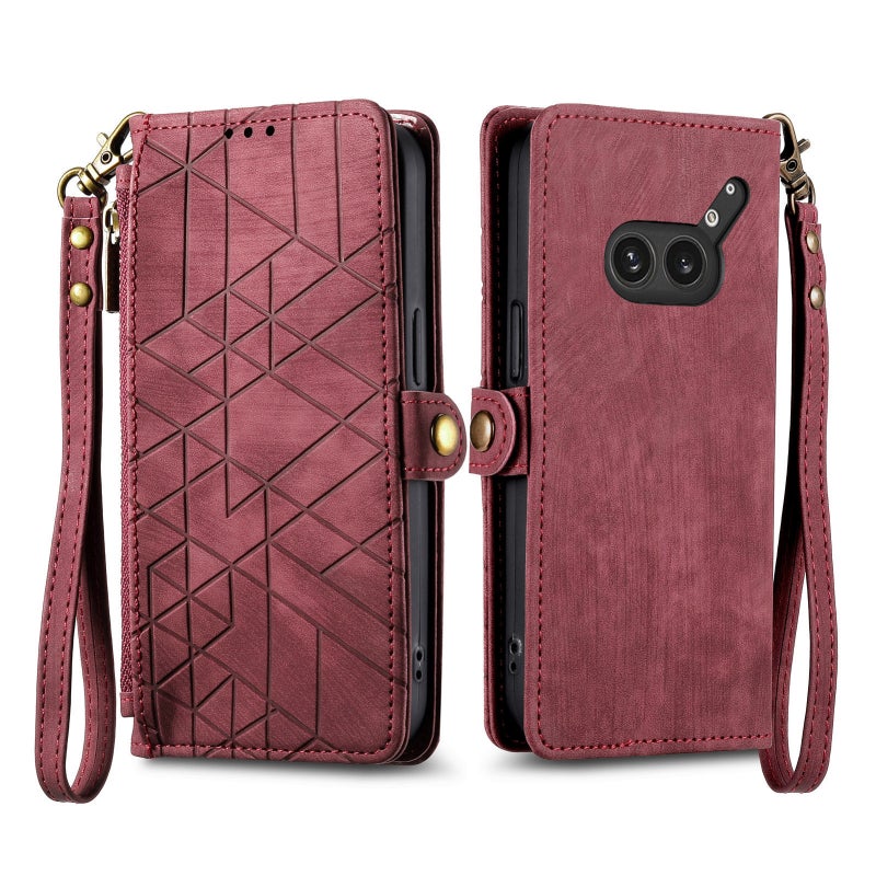 HuHa Case Cover For Nothing Phone 2a Plus Geometric Zipper Wallet Side Buckle Leather Phone Case(Red) - Image 2