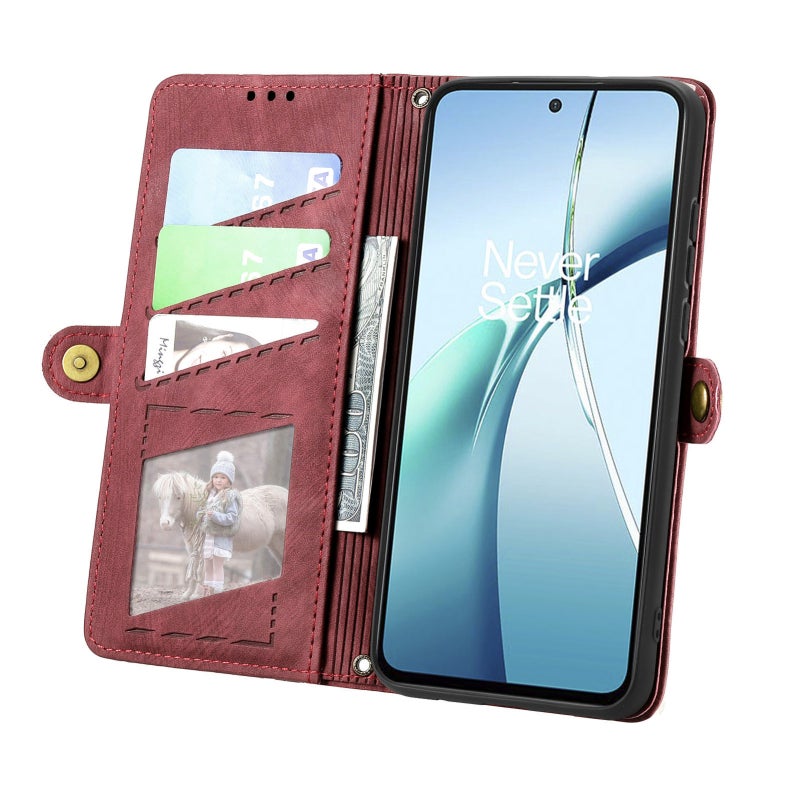 HuHa Case Cover For Nothing Phone 2a Plus Geometric Zipper Wallet Side Buckle Leather Phone Case(Red) - Image 3