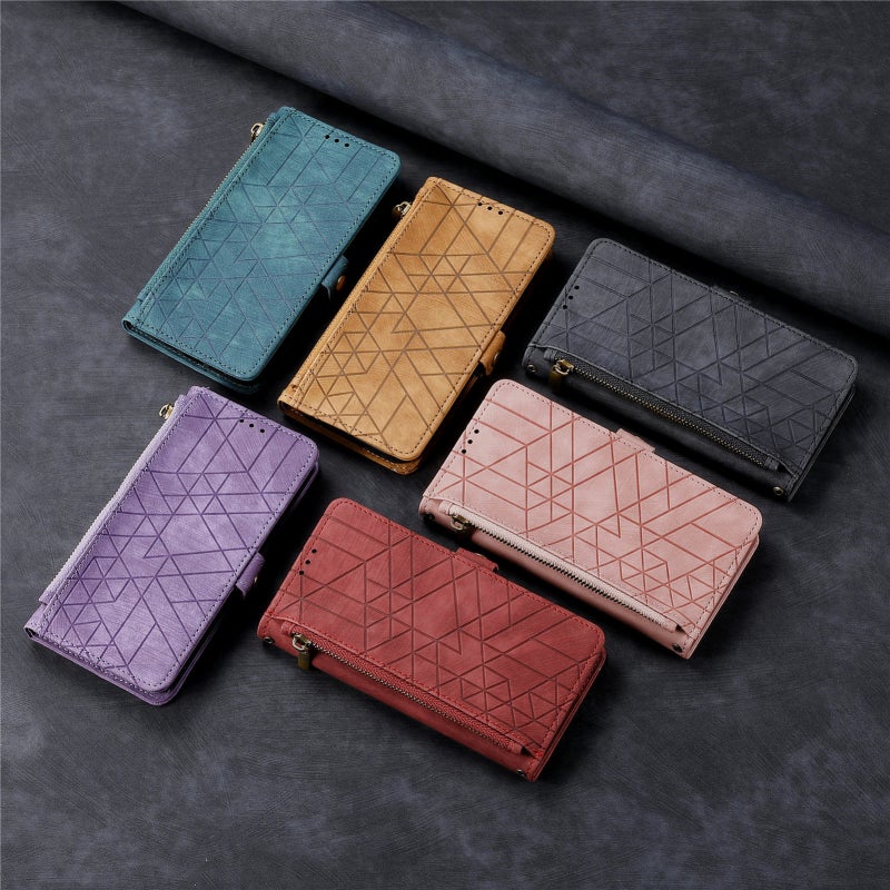HuHa Case Cover For Nothing Phone 2a Plus Geometric Zipper Wallet Side Buckle Leather Phone Case(Red) - Image 5