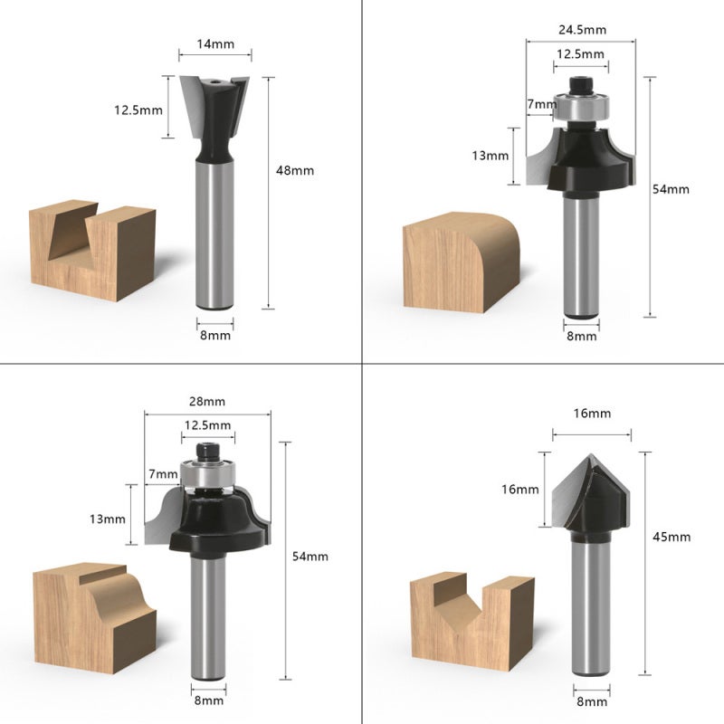 Router Bits: 8 Pieces 1/4-Inch Universal Shank - Tungsten Carbide Durable Woodworking Bits with Portable Storage Box for Woodworking Edging Trimming Veining Grooving Projects - Image 2