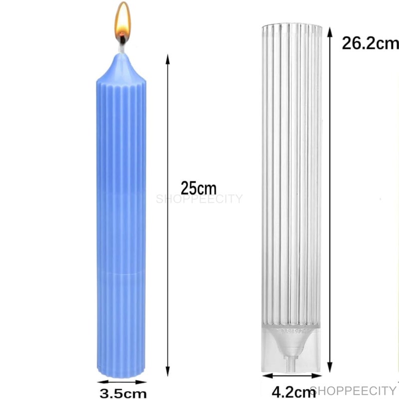 ShoppeeCity Polo Striped Pillar Candle Mold I Long Rod Cylinder Acrylic Candlestick Wax Mould I for DIY Handmade Cake Dcor Aromatherapy Candles Making Home Wedding Party Decoration 35 X 25 CM - Image 3