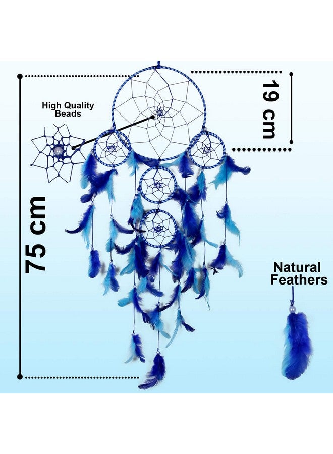 DULI Dream Catcher Traditional Indian Dreamcatcher Wall Art for Bedrooms, Home Wall, Hanging Design, Height 75 cm Dream Catchers(Blue),Metal, Feathers Dreamcatcher (Big Blue) - Image 3