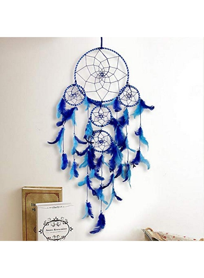 DULI Dream Catcher Traditional Indian Dreamcatcher Wall Art for Bedrooms, Home Wall, Hanging Design, Height 75 cm Dream Catchers(Blue),Metal, Feathers Dreamcatcher (Big Blue) - Image 1