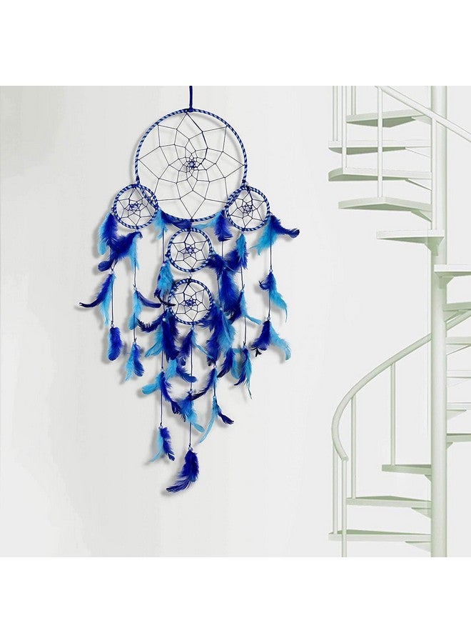 DULI Dream Catcher Traditional Indian Dreamcatcher Wall Art for Bedrooms, Home Wall, Hanging Design, Height 75 cm Dream Catchers(Blue),Metal, Feathers Dreamcatcher (Big Blue) - Image 5