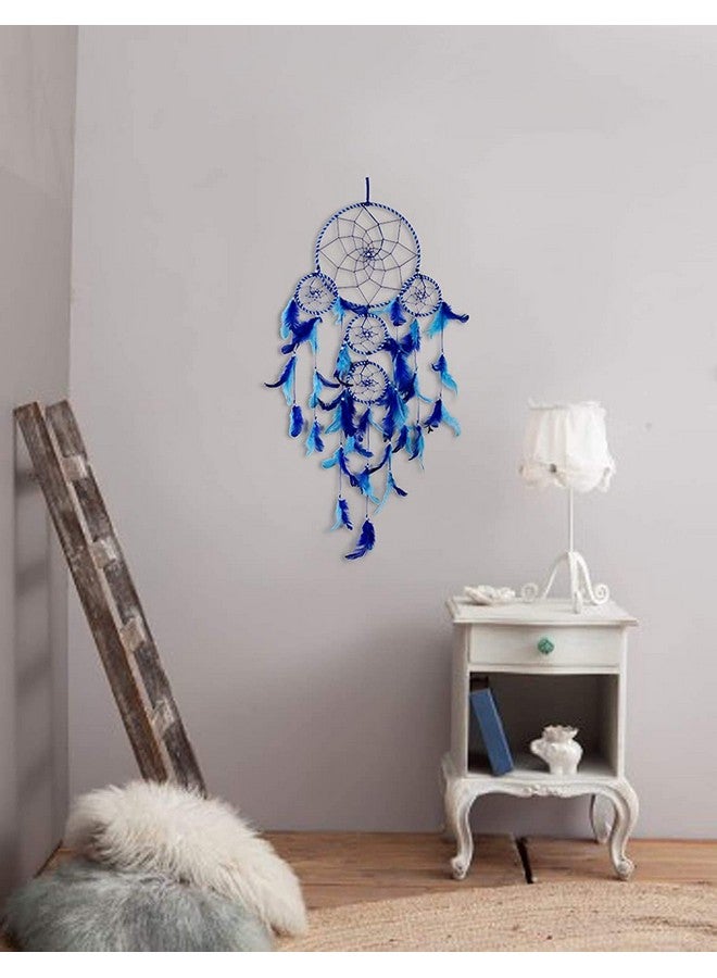 DULI Dream Catcher Traditional Indian Dreamcatcher Wall Art for Bedrooms, Home Wall, Hanging Design, Height 75 cm Dream Catchers(Blue),Metal, Feathers Dreamcatcher (Big Blue) - Image 4