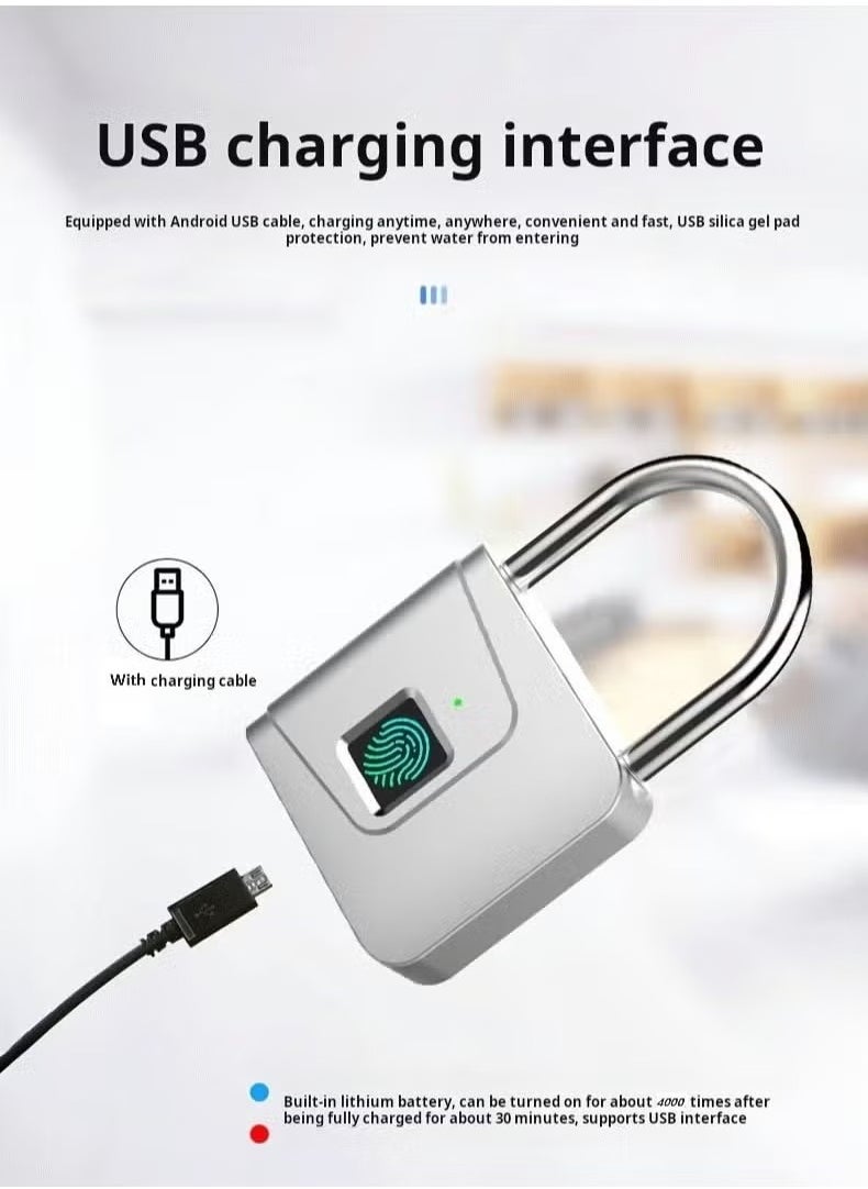 ELTRAZONE Anti-Theft Fingerprint Padlock, Smart Fingerprint Padlock Portable, Waterproof USB Charging, Intelligent Lock for Cabinet, Luggage, Gym, Suitcase, School, Bike - Black  - Image 4