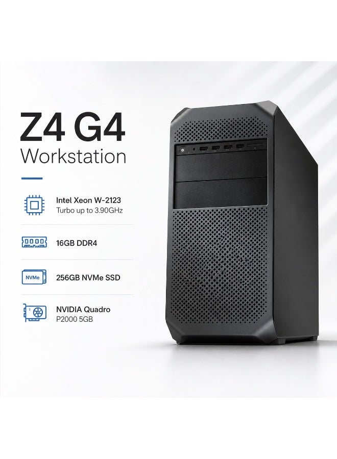محطة عمل Z4 G4 بمعالج Xeon W-2123 حتى 3.90 جيجاهرتز ورام 16 جيجابايت DDR4 وSSD NVMe سعة 256 جيجابايت وكارت P2000 سعة 5 جيجابايت