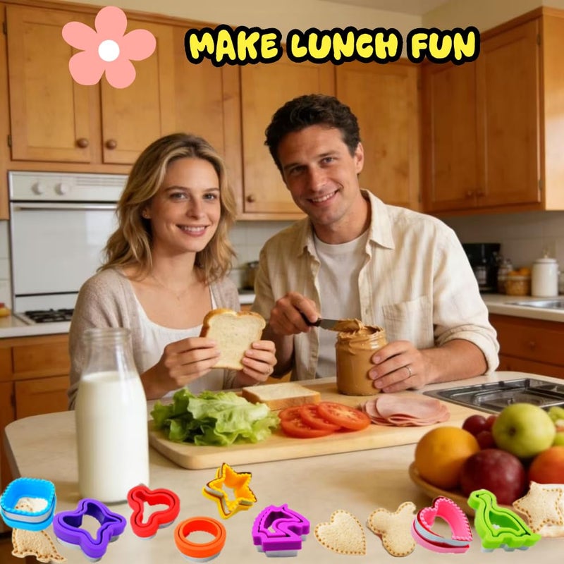 BANIC 26Pcs Sandwich Cutter and Sealer Set, Uncrustable Sandwich Cutters, Cookie Fruit Cutter Shapes, Lunch Bento Box Accessories with Square Heart Dinosaur Unicorn etc - Image 3