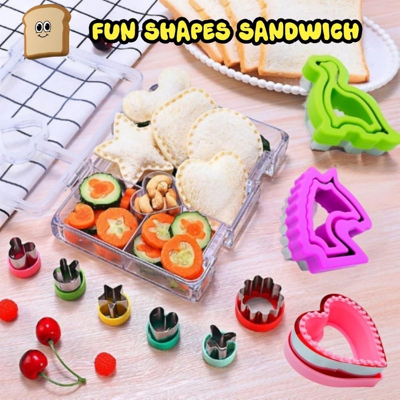 BANIC 26Pcs Sandwich Cutter and Sealer Set, Uncrustable Sandwich Cutters, Cookie Fruit Cutter Shapes, Lunch Bento Box Accessories with Square Heart Dinosaur Unicorn etc - Image 4