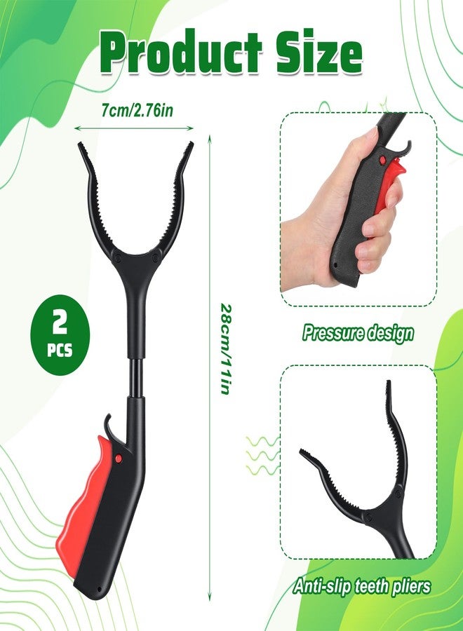 Wanmu 2Pcs Grabber Reacher Tool, 11" Short Trash Grabber Pickup Tool Portable Lightweight Claw Rubbish Tong for Elderly Disabled Sanitation Worker Picking up Gripping Various Objects, Black Red - Image 2