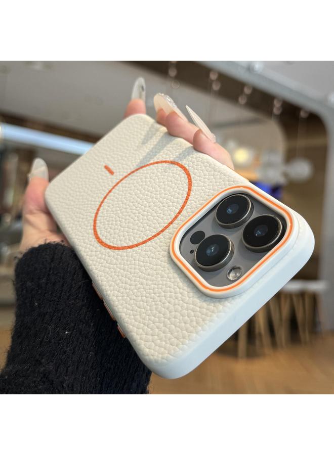 اس-توب جراب لهاتف iPhone 16 Pro مصنوع من مادة TPU ذات حلقة برتقالية MagSafe Litchi Grain - Image 1