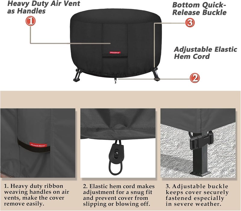 Fire Pit Cover - Waterproof 600D Heavy Duty Fade Resistant Round Patio Fire Bowl Cover Black - 28 inch - Image 5
