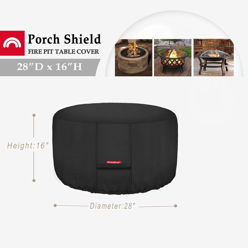 Fire Pit Cover - Waterproof 600D Heavy Duty Fade Resistant Round Patio Fire Bowl Cover Black - 28 inch - Image 2