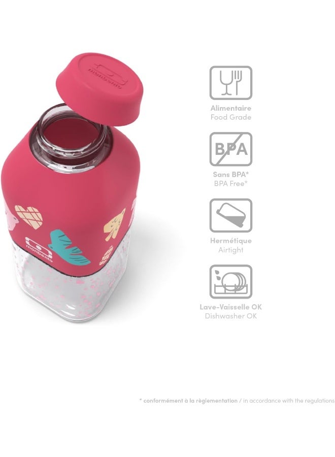 MONBENTO - MB Positive S Pink Birds Children's Bottle - Children's Bottle for School, Sport, Picnic - Mini Plastic Bottle 330 ml Airtight - BPA Free - Pink Bird Design - Image 3