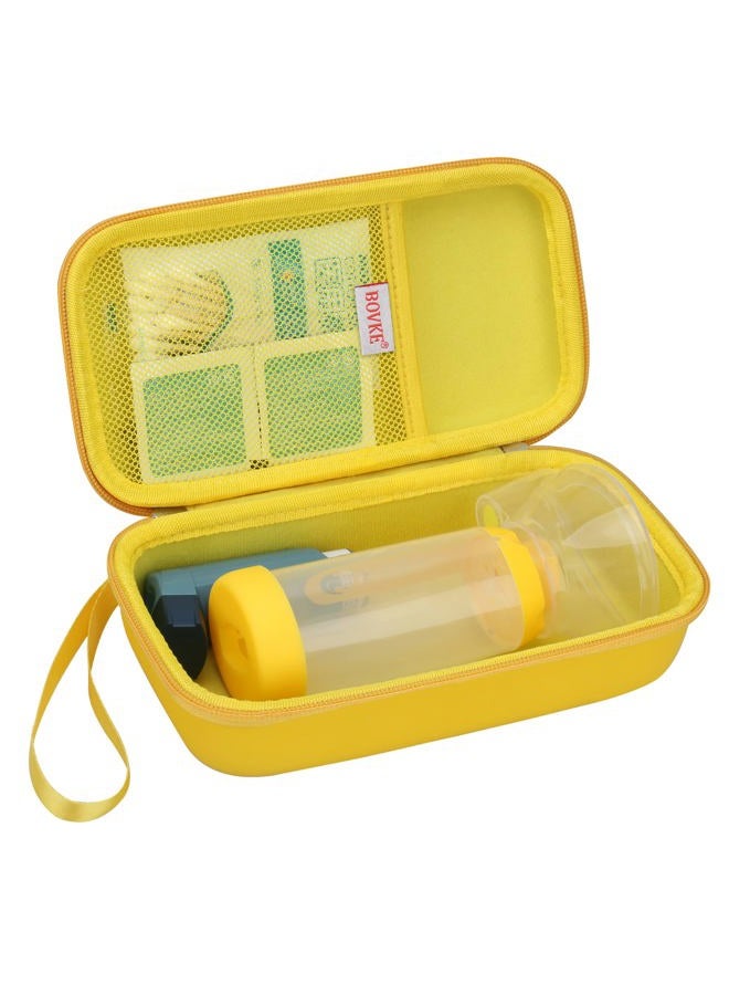 bovke Hard Travel Case for Asthma Inhaler, Inhaler Spacer for Kids and Adults, Masks, Inhaler Holder Asthma Carrying Bag with Mesh Pocket for Medicine and Other Accessories,yellow - Image 1