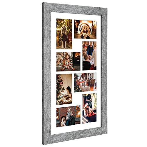 Gaevuian 11.8x21.8 Picture Frame Display 8 opening 4X6 Picture Frame Collage,Multi Photo Frame with Mat,Plexiglass,Wall or Tabletop Decor,Grey Wood Grain - Image 3