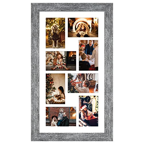 Gaevuian 11.8x21.8 Picture Frame Display 8 opening 4X6 Picture Frame Collage,Multi Photo Frame with Mat,Plexiglass,Wall or Tabletop Decor,Grey Wood Grain - Image 1