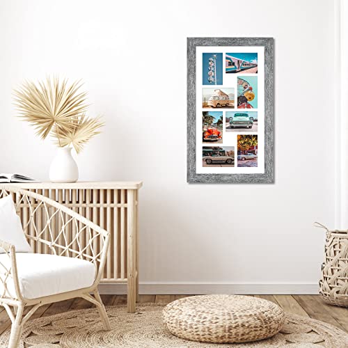 Gaevuian 11.8x21.8 Picture Frame Display 8 opening 4X6 Picture Frame Collage,Multi Photo Frame with Mat,Plexiglass,Wall or Tabletop Decor,Grey Wood Grain - Image 5