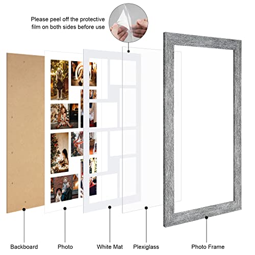 Gaevuian 11.8x21.8 Picture Frame Display 8 opening 4X6 Picture Frame Collage,Multi Photo Frame with Mat,Plexiglass,Wall or Tabletop Decor,Grey Wood Grain - Image 2