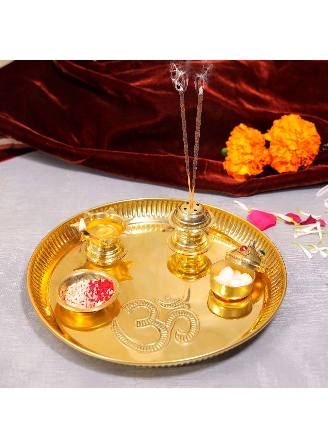 Aksharveda طقم صينية بوجا مزخرفة من النحاس الفاخر | 12 بوصة - Image 4