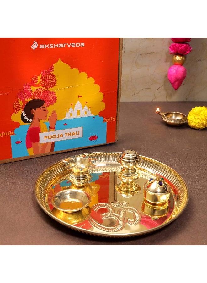 Aksharveda طقم صينية بوجا مزخرفة من النحاس الفاخر | 12 بوصة - Image 5