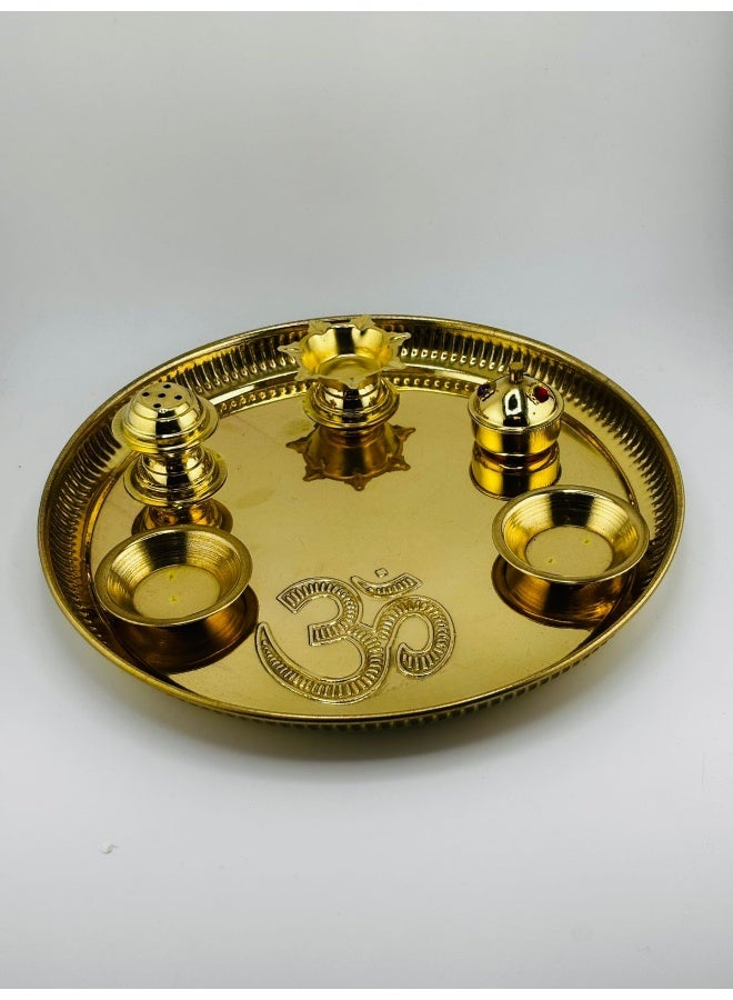 Aksharveda طقم صينية بوجا مزخرفة من النحاس الفاخر | 12 بوصة - Image 1