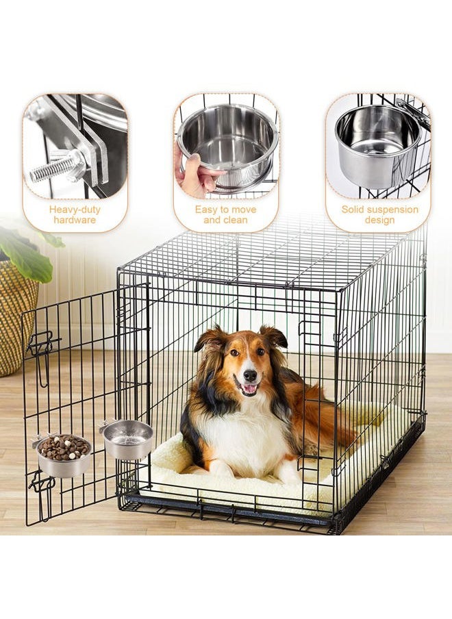 tchrules - Dog Crate Water Bowl, 2 Pack No Spill Hanging Cage Food Bowls for Kennel Puppy Cat Bird Bunny Stainless Steel Metal Mountable Small&Medium Feeding Dish Wall Mounted Attachable Crates Pet Feeder - Image 1
