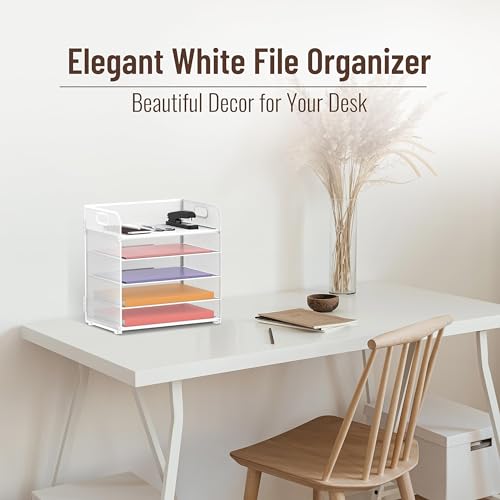 SUPEASY 2 Pack 5Tier White Desk Organizer with Handle Mesh Desk FilePaper Organizer Letter Tray for Office School and Home Easy Installation - Image 3